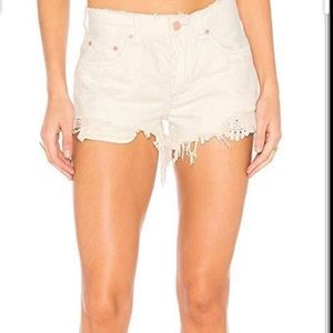 We The Free Womens Lace Distressed Denim Shorts